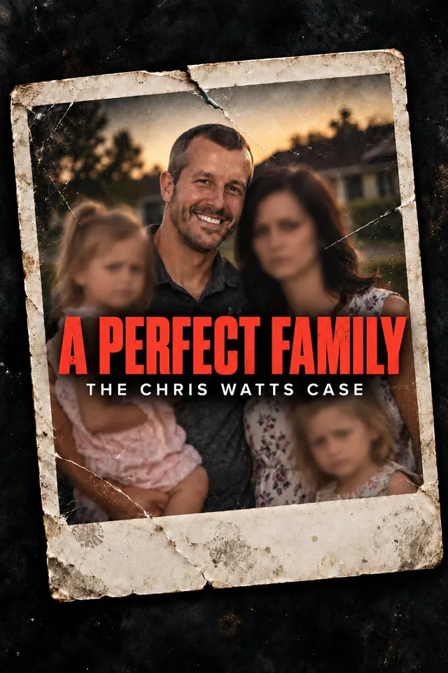 Poster for A Perfect Family: The Chris Watts Case: a worn family photograph with blurred faces