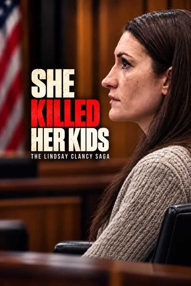 Poster zu She Killed Her Kids: Die Lindsay-Clancy-Saga: eine Frau im Profil in einem Gerichtssaal